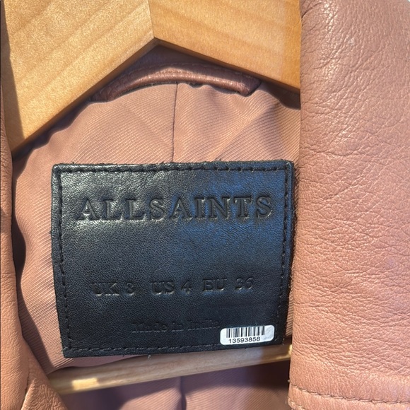 All Saints Leather Jacket / Dalby Biker Leather Jacket Pink Leather Jacket - Picture 6 of 11